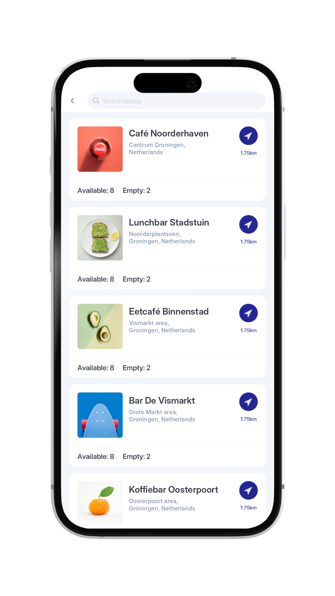 VoltStation app — search nearby list